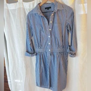 Banana Republic Navy Striped Long Sleeve Dress